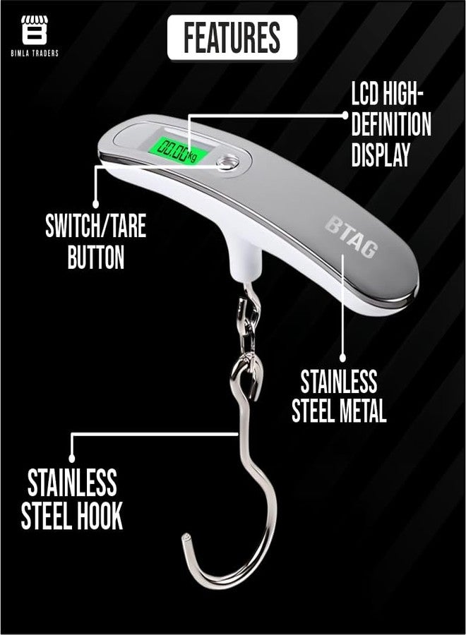 Btag Portable Electronic Luggage Weighing Scale | 50kg/110Lb Digital Handheld Travel Weight Scale with LED Display | Compact & Durable Suitcase/Baggage Weight Checker for Home- Pack of 1(JY-26) - Image 2